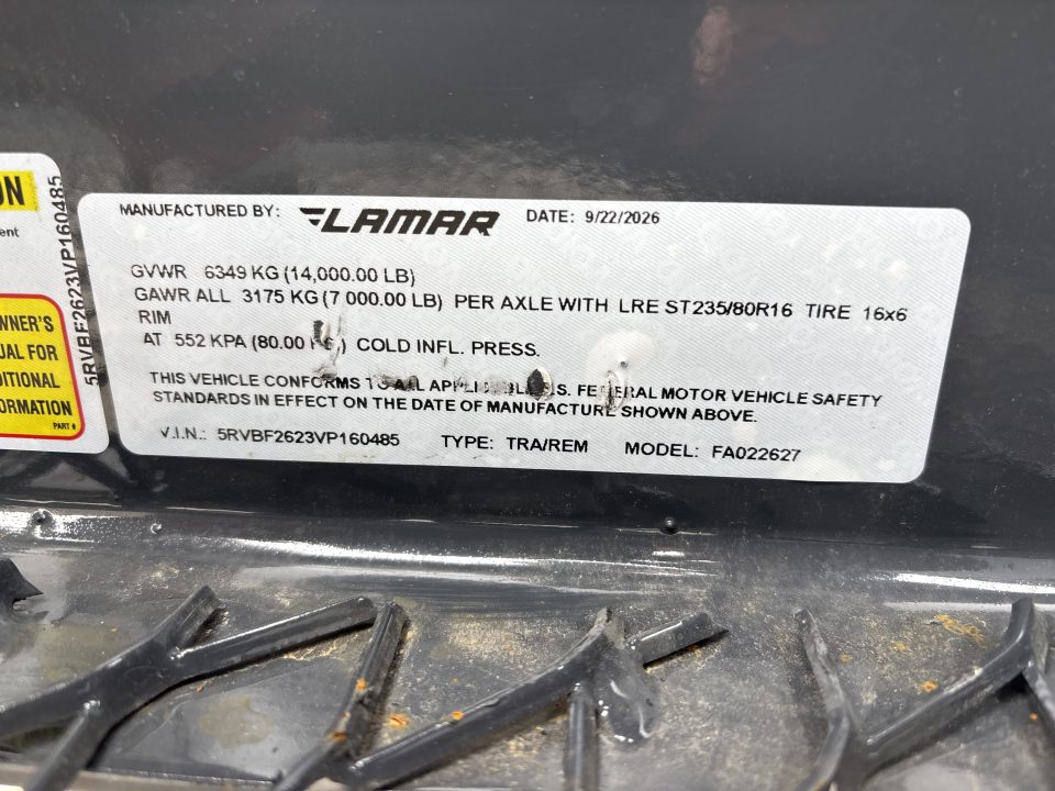 New #160485 2027 LAMAR FA 26 X 102 BUMPER PULL 14K DECKOVER FULL BED TILT W/ SPARE TIRE