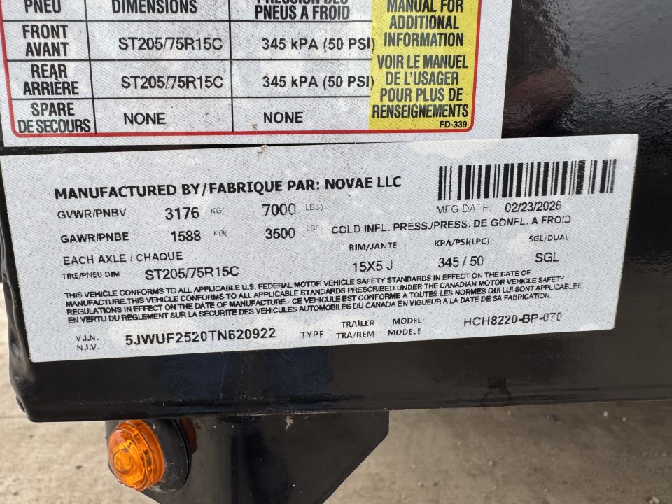 New 2026 H&H Trailers HCH8220-070 Equipment Trailer
