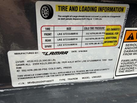 New #160377 2027 LAMAR U5 20 X 83 TANDEM AXLE SQUARE TUBE TOP 10K UTILITY W/ 2' DOVE & SLIDE IN RAMPS