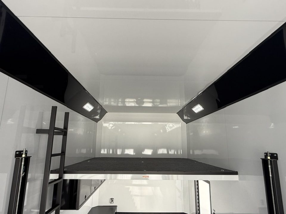 New In-Tech Lite 8.5x32 Stacker Race Trailer-21K - White W/ Black Trim- RS Cabinet , Air-Line Track, Tool Drawers, Winch, WW Cabinet, & Fold Up Table