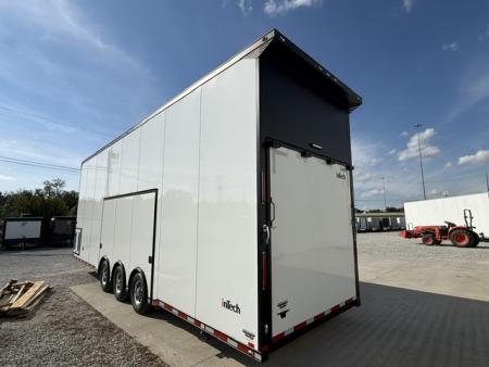 New In-Tech Lite 8.5x32 Stacker Race Trailer-21K - White W/ Black Trim- RS Cabinet , Air-Line Track, Tool Drawers, Winch, WW Cabinet, & Fold Up Table