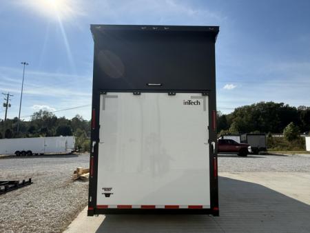 New In-Tech Lite 8.5x32 Stacker Race Trailer-21K - White W/ Black Trim- RS Cabinet , Air-Line Track, Tool Drawers, Winch, WW Cabinet, & Fold Up Table