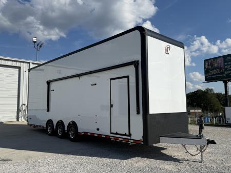 New In-Tech Lite 8.5x32 Stacker Race Trailer-21K - White W/ Black Trim- RS Cabinet , Air-Line Track, Tool Drawers, Winch, WW Cabinet, & Fold Up Table