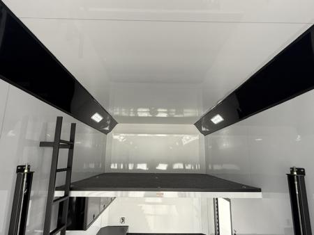 New In-Tech Lite 8.5x32 Stacker Race Trailer-21K - White W/ Black Trim- RS Cabinet , Air-Line Track, Tool Drawers, Winch, WW Cabinet, & Fold Up Table