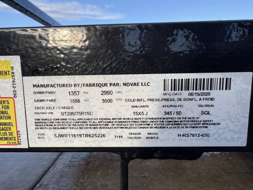 New 2026 H&H Trailers RS7612-030 Utility Trailer