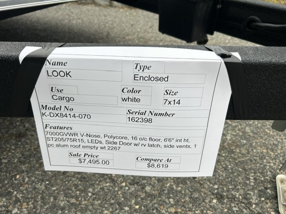 New 2027 Look Trailers 7X14 V nose with ramp and side door , 7,000 lb. GVWR Cargo / Enclosed Trailer