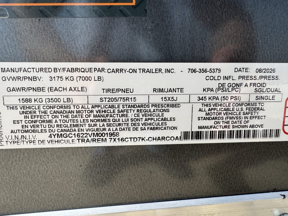 New 2027 Carry-On 7X16CTD7K Cargo / Enclosed Trailer