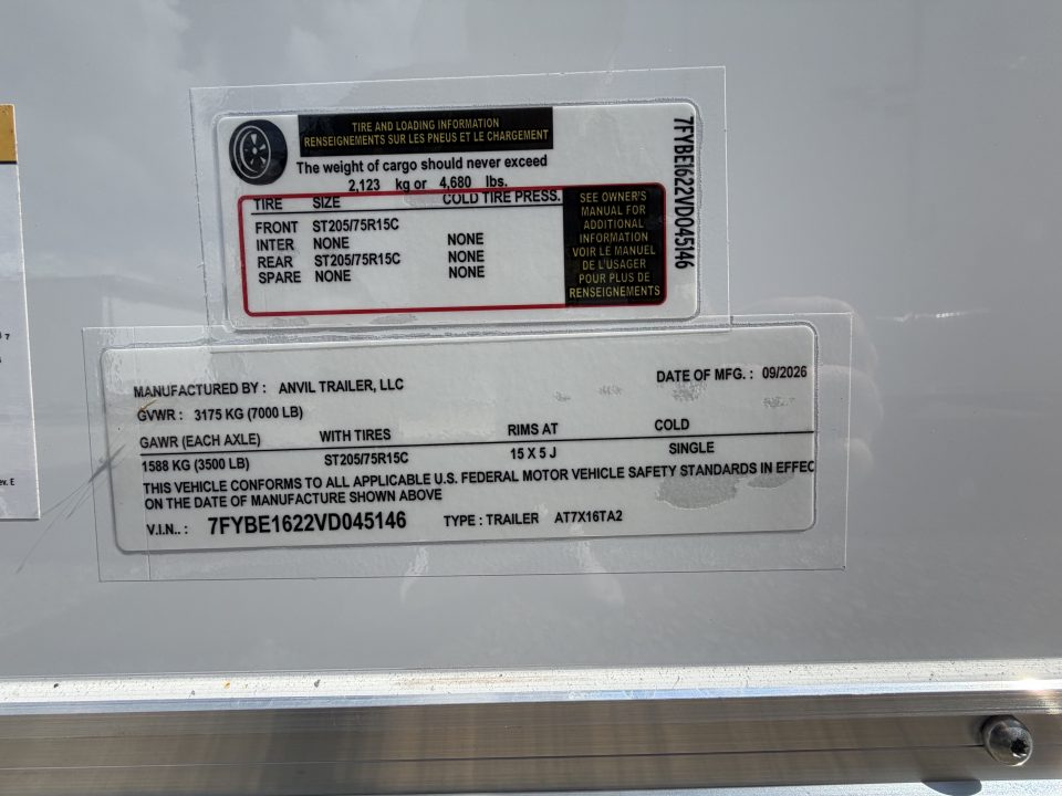 New 2027 7X16 Anvil Cargo Trailer