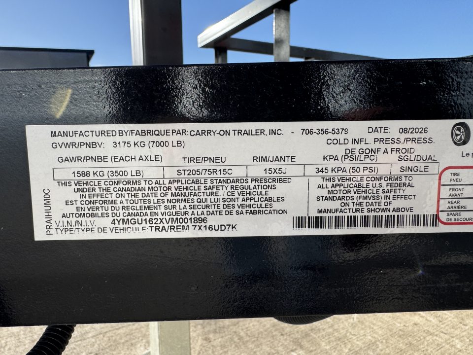 New 2027 Commander Trailers 7X16UD7K Utility Trailer