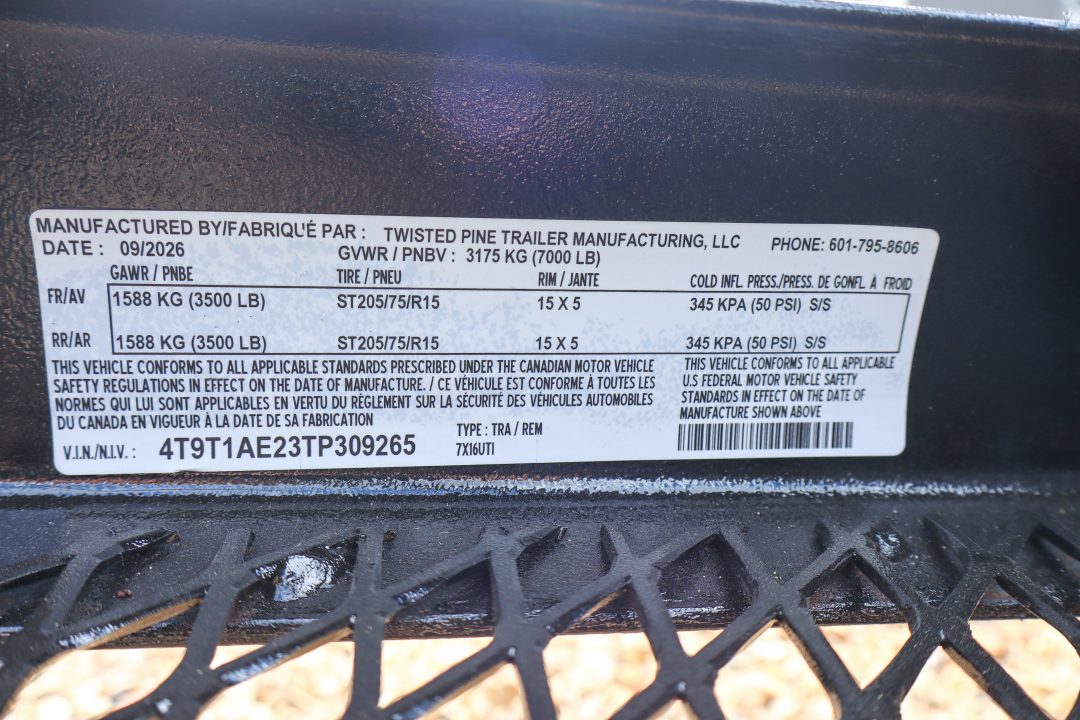 New 2026 7X16 TWISTED PINE Utility Trailer