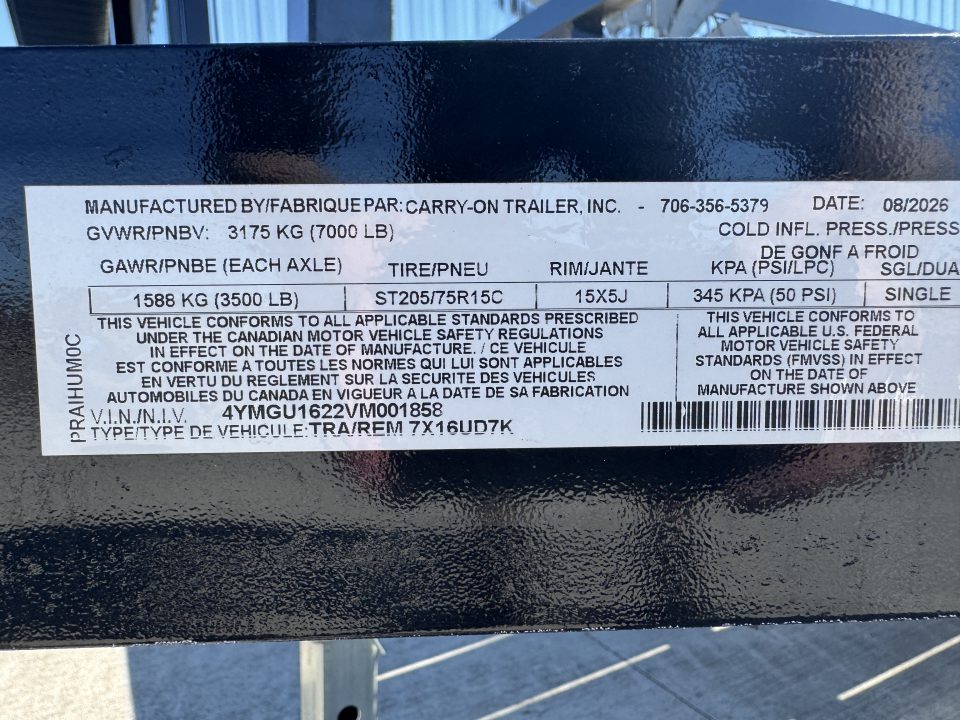 New 2027 Commander Trailers 7x16UD7K Utility Trailer