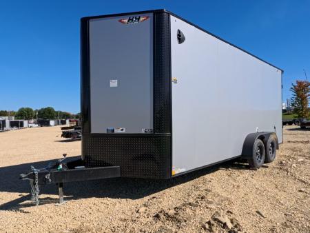 New 2027 H&H Trailers 7 x 18 x 7 Flat Top V-Nose Cargo / Enclosed Trailer w/ 7K GVWR, Rear Spoiler with 2 LED Lights, Rear Double Swing Doors