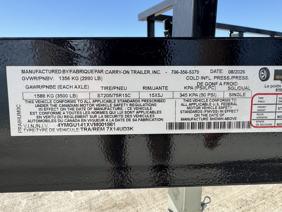 New 2027 Commander Trailers 7X14UD3K Utility Trailer