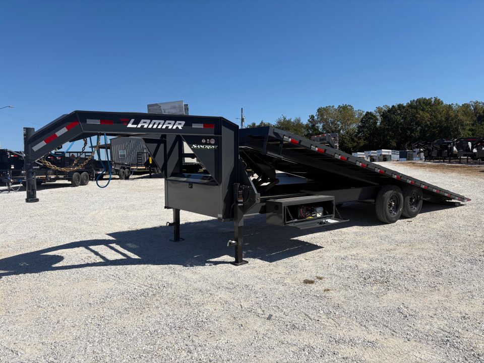 New 2027 Lamar 102x24 Tandem 14K GN Deckover Power Tilt w/ Tuff Wireless & 14 Ply Tires