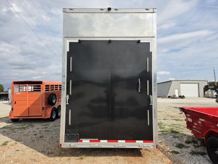 Used 2016 FOREST RIVER 8.5X31 TRIPLE AXLE ALUMINUM STACKER TRAILER W/3-8K AXLES 17.5" WHEELS POWER JACK VNOSE SIDE RAMP DOOR & DRIVER ESCAPE DOOR OVER FENDER