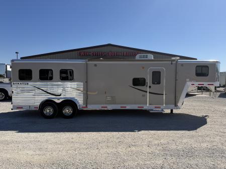 Used 2010 Bison 3 Horse Gooseneck 12' Living Quarters With 6' Slide Out Horse Trailer
