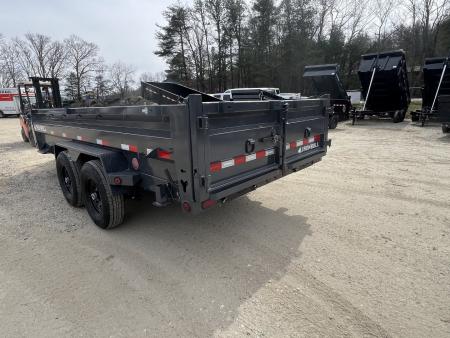 New 2027 Iron Bull Dump Trailer / DWB Series / 83" Wide x 14' Long / 2-7,000# Electric Brake Axles / Tarp / Ramps / Combo Rear Gate / Gray Powder Coat