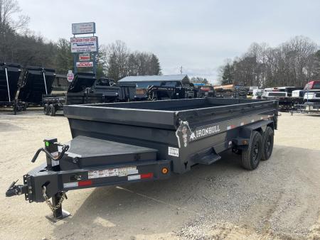 New 2027 Iron Bull Dump Trailer / DWB Series / 83" Wide x 14' Long / 2-7,000# Electric Brake Axles / Tarp / Ramps / Combo Rear Gate / Gray Powder Coat