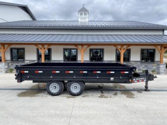 New 2025 Ironbull 8x16' Deckover Dump Trailer 16000# GVW * 8000# AXLES * 17.5" 16-PLY TIRES * HYDRAULIC JACK * TARP KIT * 10" I-BEAM FRAME * BED RUNNERS * FOLD DOWN SIDES * 5x20 SCISSOR HOIST * INTGRATED KEYWAY/10GA WALLS * IRONCLAD WARRANTY