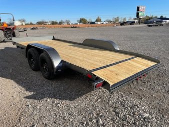 New 2025 DAVIDSON 83X18 TANDEM AXLE WOOD FLOOR CAR HAULER W/ PULL OUT RAMPS,WOOD DOVE TAIL