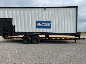 New 2024 LONGHORN 83X24 BUMPER PULL EQUIP HAULER W/ 5' FOLD UP DOZER RAMPS, (2)7,000lb TANDEM AXLES, GVWR 14,000lbs