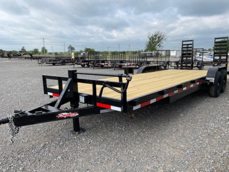 New NEW 2024 LONGHORN 83X24 BUMPER PULL EQUIP HAULER W/ (2) 7,000# TANDEM AXLES 5' FOLD UP DOZER RAMPS