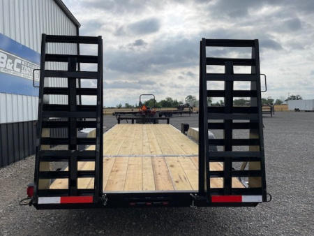 New NEW 2024 LONGHORN 83X24 BUMPER PULL EQUIP HAULER W/ (2) 7,000# TANDEM AXLES 5' FOLD UP DOZER RAMPS