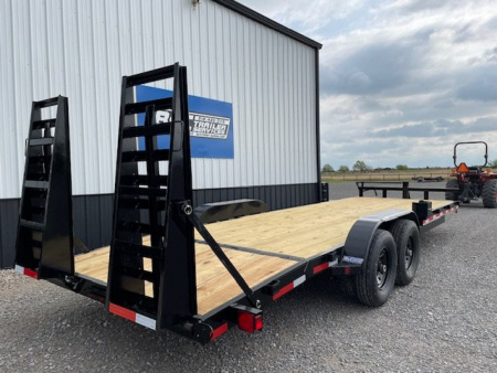 New NEW 2024 LONGHORN 83X24 BUMPER PULL EQUIP HAULER W/ (2) 7,000# TANDEM AXLES 5' FOLD UP DOZER RAMPS