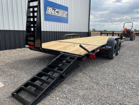 New NEW 2024 LONGHORN 83X24 BUMPER PULL EQUIP HAULER W/ (2) 7,000# TANDEM AXLES 5' FOLD UP DOZER RAMPS