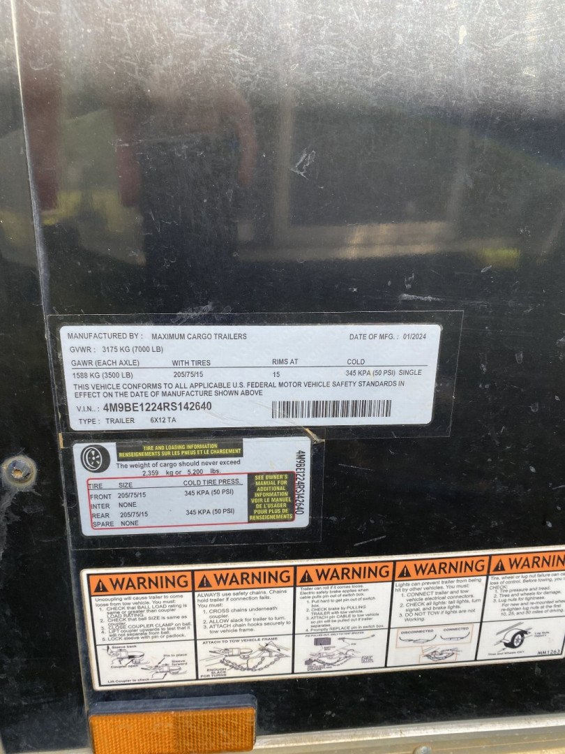Used USED: 2024 Maximum Cargo Trailers 6X12 - Cargo / Enclosed Trailer, Call For Price