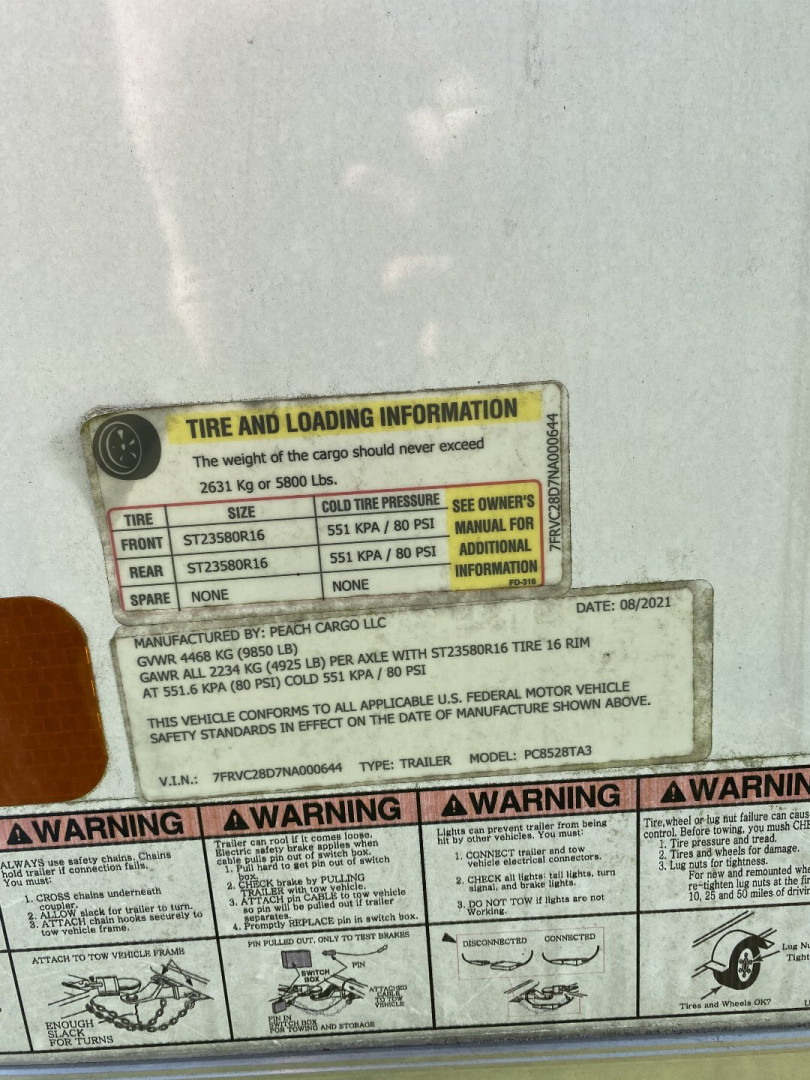 Used USED: 2022 Peach Cargo 8.5X28TA - Cargo / Enclosed Trailer, Call For Price.