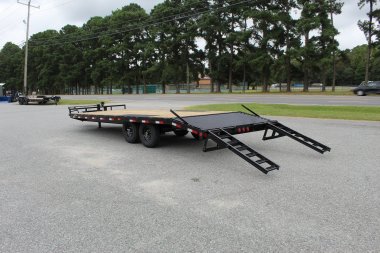 New 2025 PJ TRAILERS 24ft F8 14K w/ Fold Up Ramps Deckover Trailer