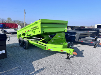 New 2026 IRON BULL 83X14 DUMP TRAILER IN NEON GREEN W/ SCISSOR HOIST AND I-BEAM FRAME