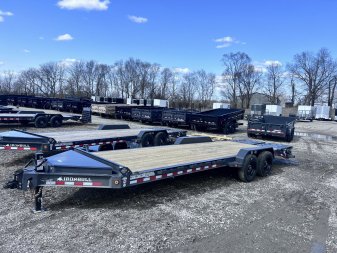 New 2025 IRON BULL 83X24 EQUIPMENT TRAILER W/8K AXLES, 16 PLY TIRES, I-BEAM FRAME AND RAMPAGE RAMPS