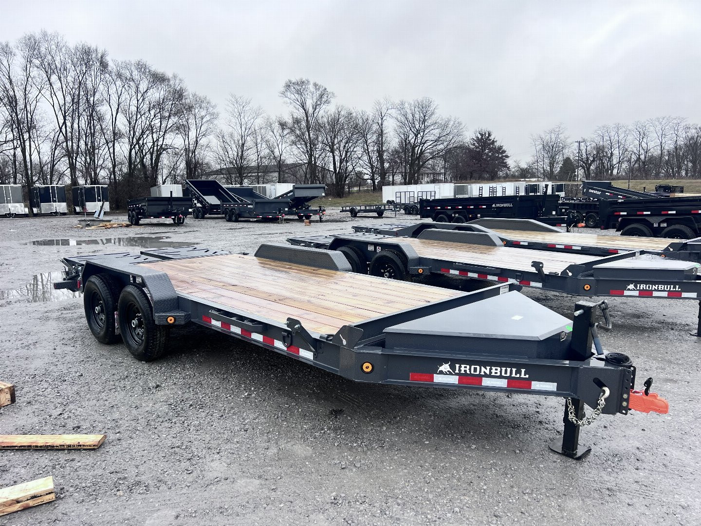 New 2025 IRON BULL 83X18 EQUIPMENT TRAILER W/7K AXLES AND RAMPAGE RAMPS