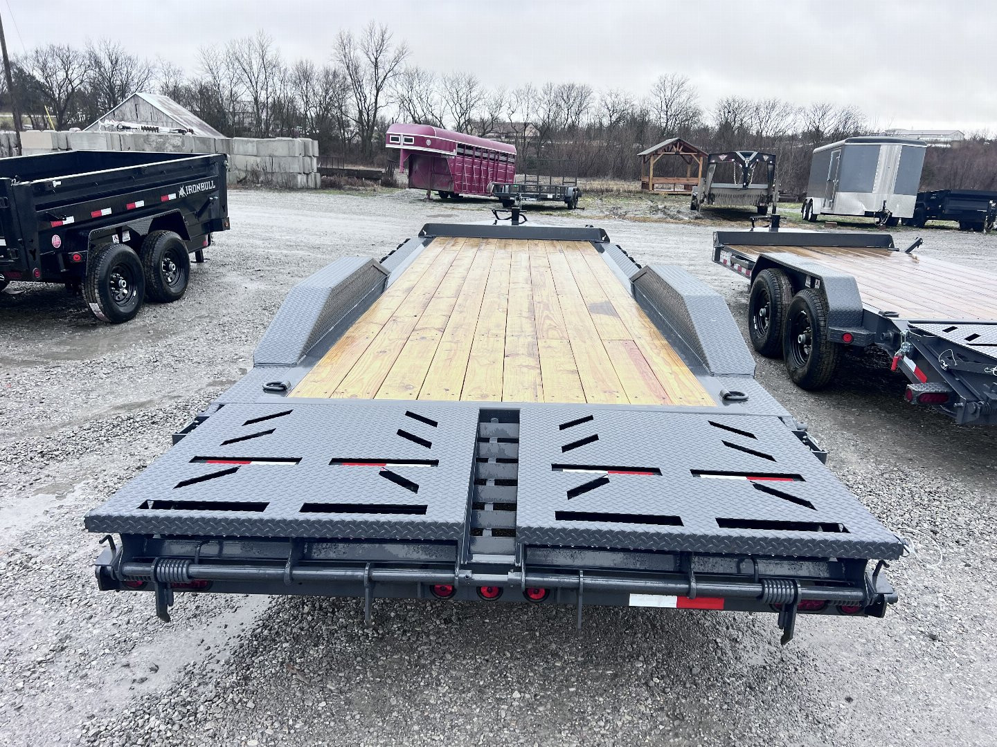 New 2025 IRON BULL 102X24 EQUIPMENT TRAILER W/8K AXLES, 16 PLY TIRES AND RAMPAGE RAMPS