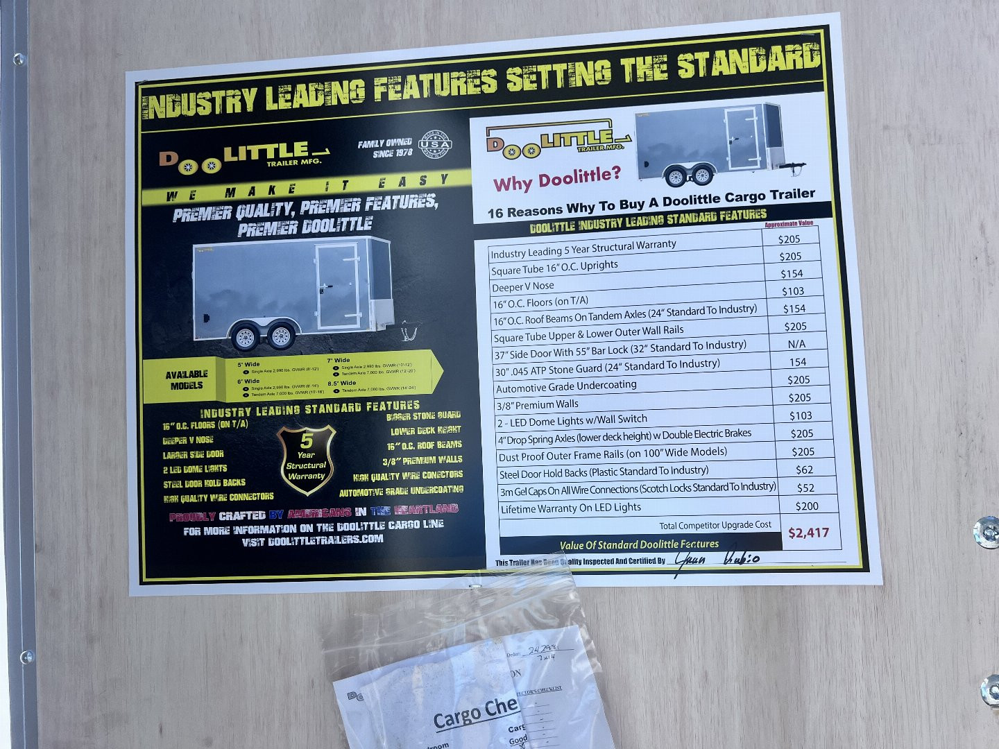New 2025 DOOLITTLE 7X14X7 ENCLOSED CARGO TRAILER