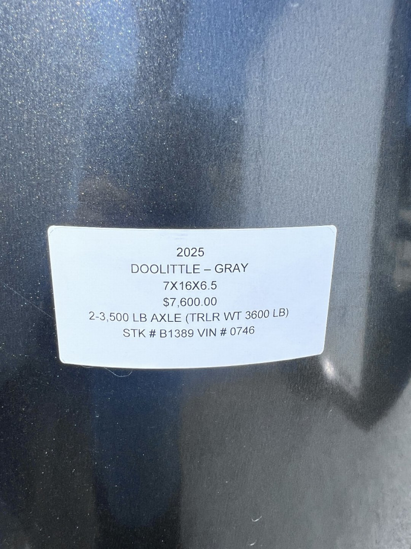 New 2025 DOOLITTLE 7X16X6.5 ENCLOSED CARGO TRAILER