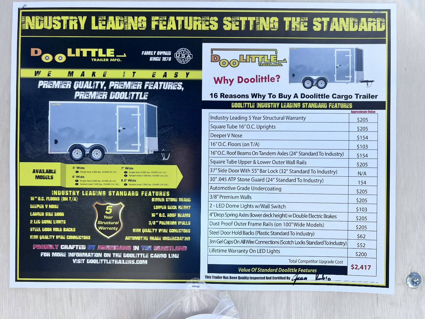 New 2025 DOOLITTLE 7X16X6.5 ENCLOSED CARGO TRAILER