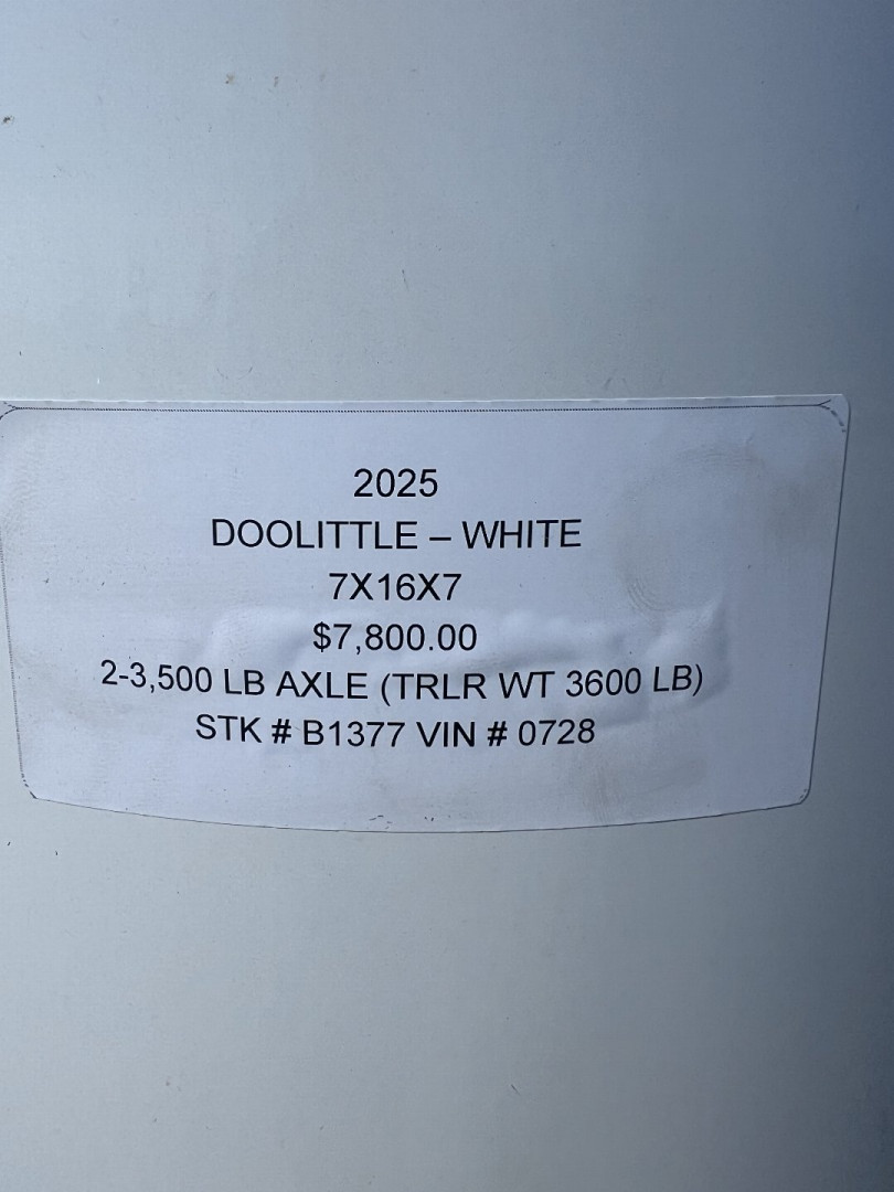 New 2025 DOOLITTLE 7X16X7 ENCLOSED CARGO TRAILER