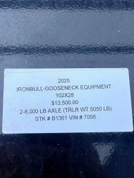 New 2025 IRON BULL 102X28 GOOSENECK EQUIPMENT TRAILER W/ 8K AXLES AND 16 PLY TIRES