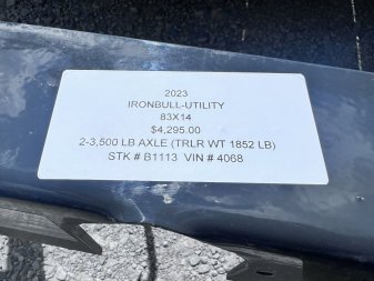 New 2023 IRON BULL 83X14 UTILITY TRAILER W/TANDEM AXLES AND 2 BRAKES