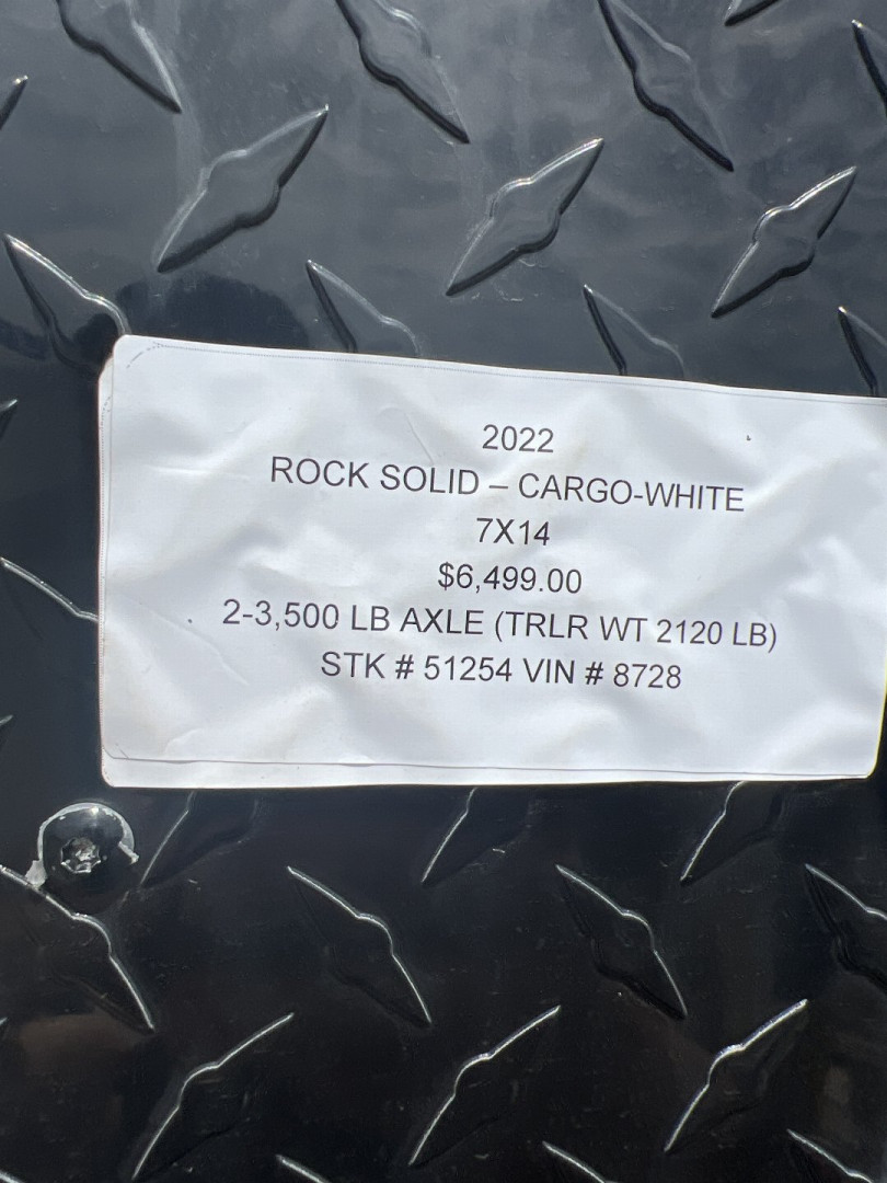 New ROCK SOLID 7 X 14 X 6 ENCLOSED CARGO TRAILER W/ BLACK TRIM PACKAGE