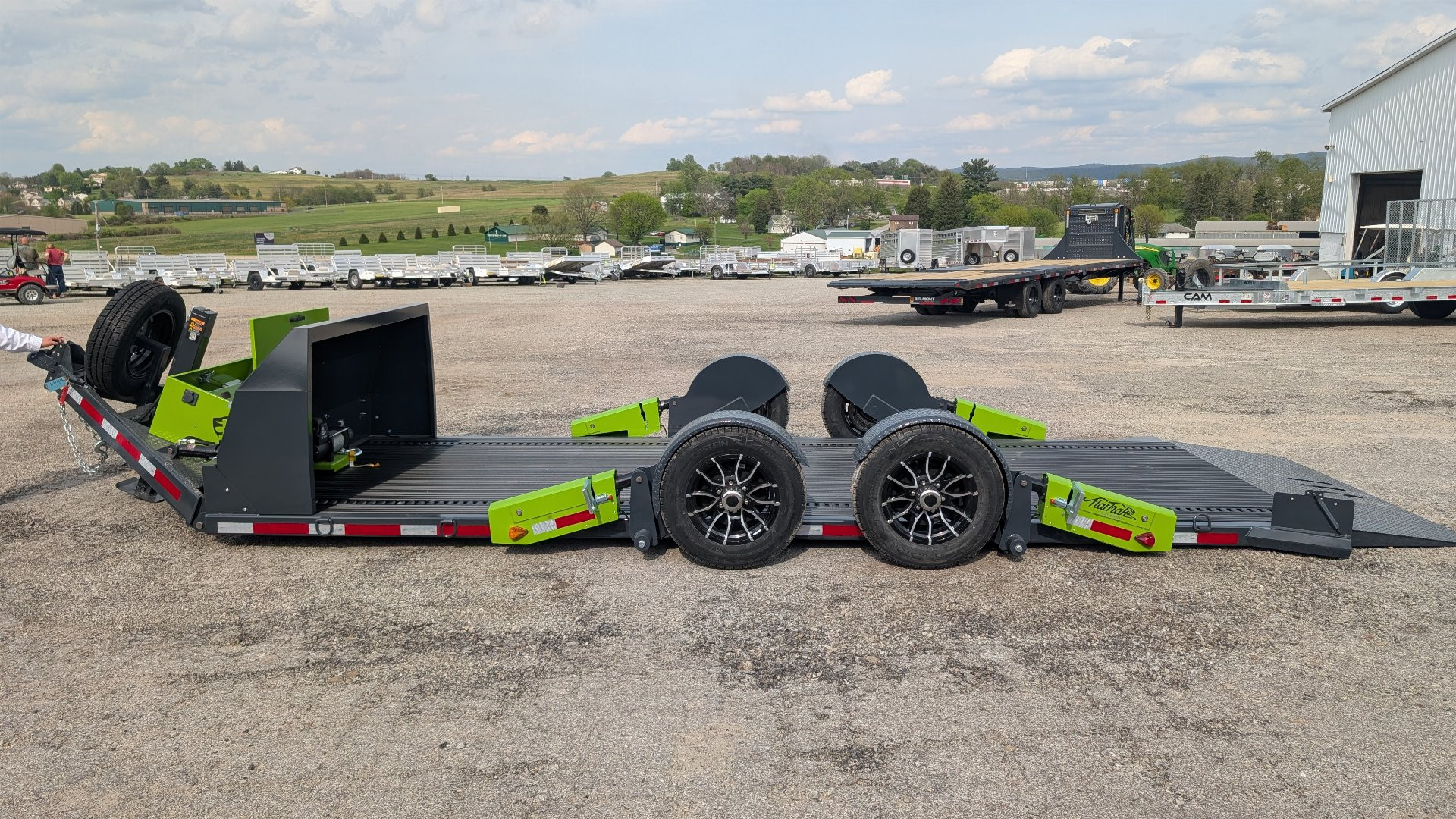 New 2025 "FlatTrak" by Belmont 7x18 Hydraulic Car Hauler w/ Hydraulic Jack