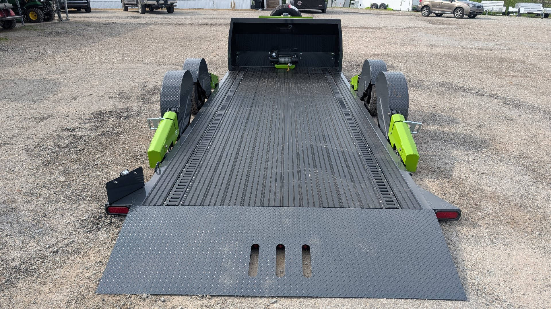 New 2025 "FlatTrak" by Belmont 7x18 Hydraulic Car Hauler w/ Hydraulic Jack