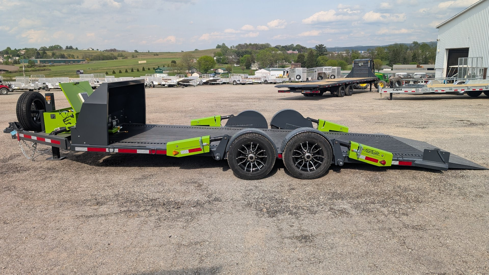 New 2025 "FlatTrak" by Belmont 7x18 Hydraulic Car Hauler w/ Hydraulic Jack