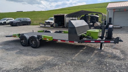 New 2025 "FlatTrak" by Belmont 7x18 Hydraulic Car Hauler w/ Hydraulic Jack