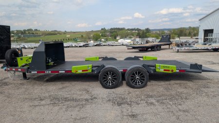 New 2025 "FlatTrak" by Belmont 7x18 Hydraulic Car Hauler w/ Hydraulic Jack