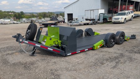 New 2025 "FlatTrak" by Belmont 7x18 Hydraulic Car Hauler w/ Hydraulic Jack