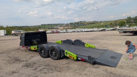 New 2025 "FlatTrak" by Belmont 7x18 Hydraulic Car Hauler w/ Hydraulic Jack